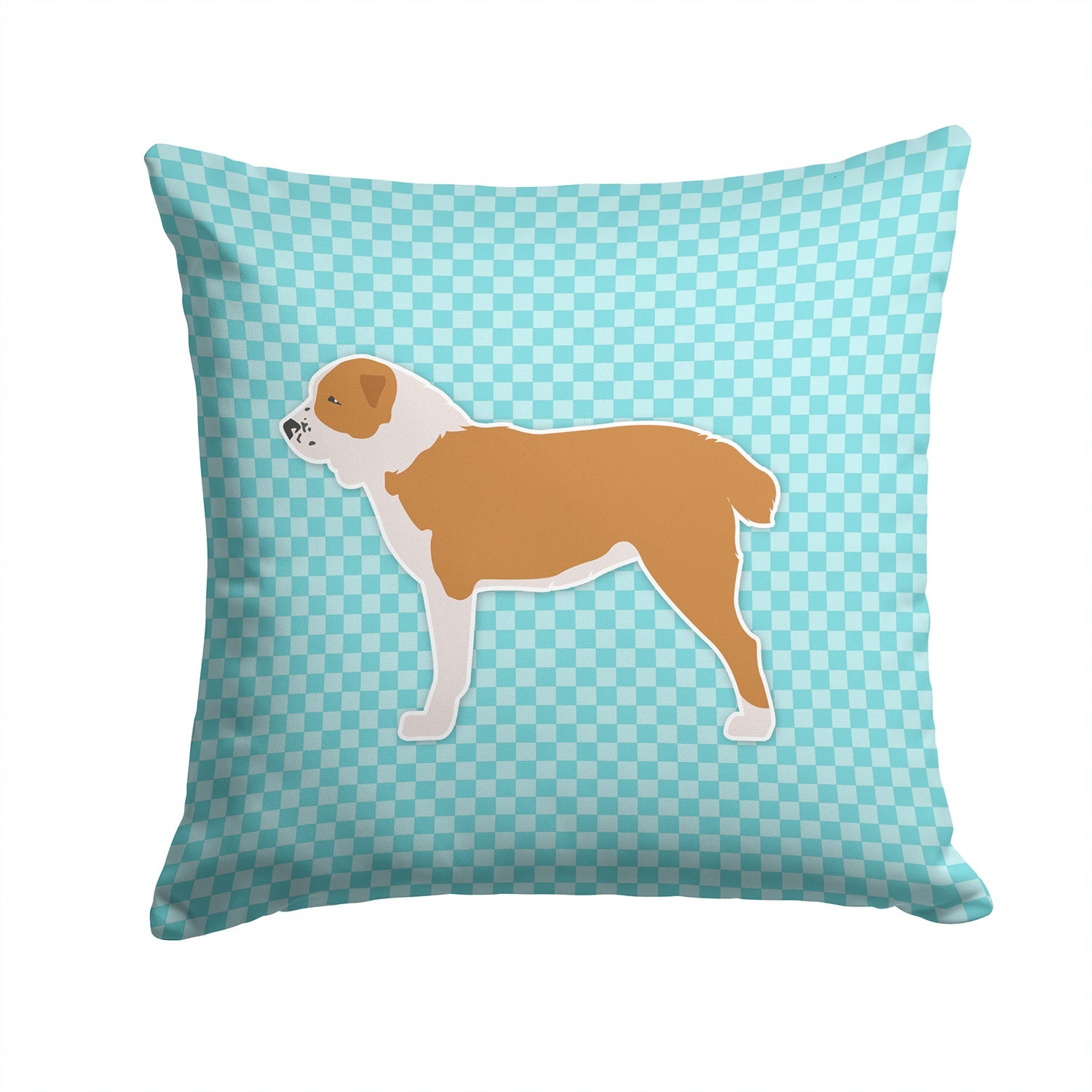 Central Asian Shepherd Dog Checkerboard Blue Decorative Throw Pillow 14x14 Indoor Outdoor Accent Cushion, Fabric Cover with Insert for Sofa, Bed, Porch & Living Room