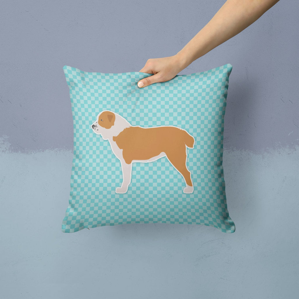 Central Asian Shepherd Dog Checkerboard Blue Decorative Throw Pillow 14x14 Indoor Outdoor Accent Cushion, Fabric Cover with Insert for Sofa, Bed, Porch & Living Room