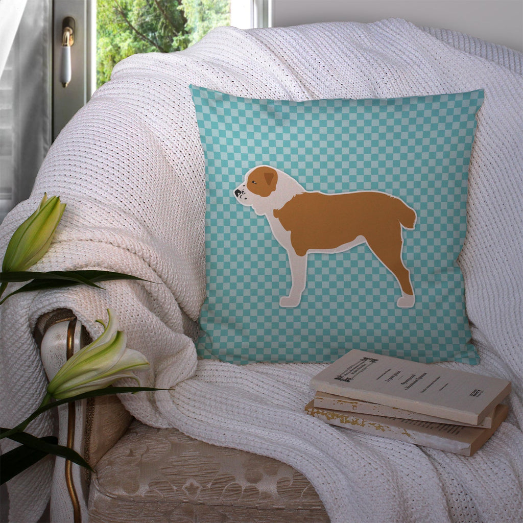 Central Asian Shepherd Dog Checkerboard Blue Decorative Throw Pillow 14x14 Indoor Outdoor Accent Cushion, Fabric Cover with Insert for Sofa, Bed, Porch & Living Room