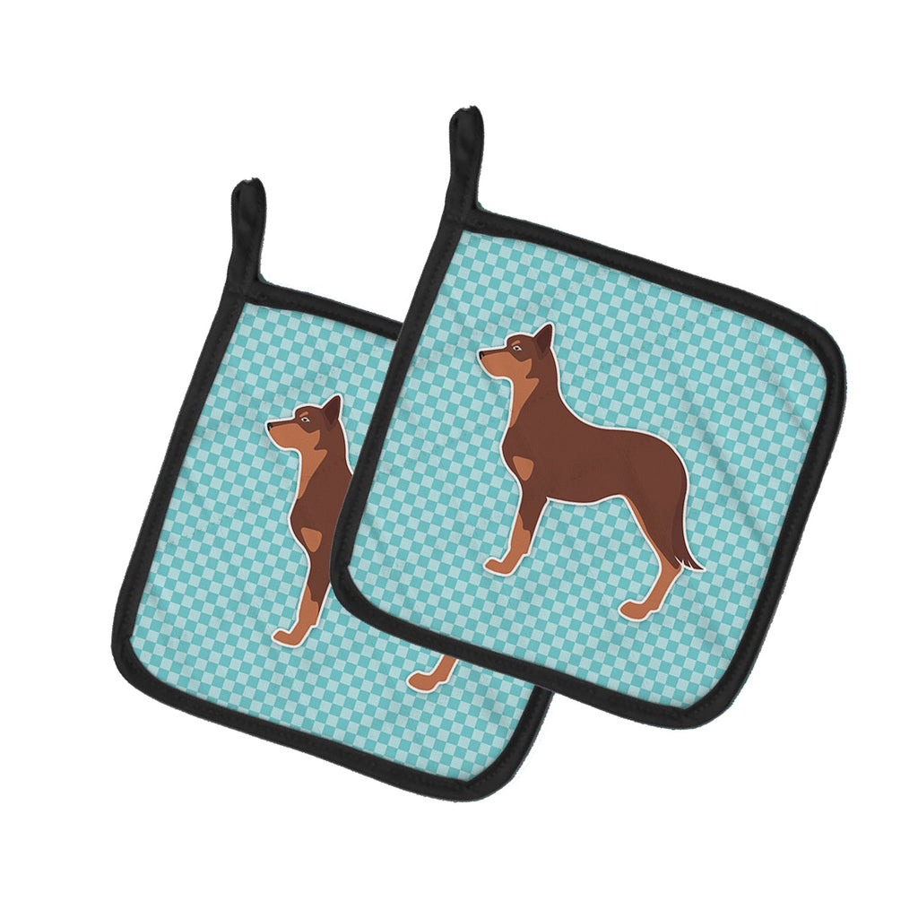 Australian Kelpie Dog Checkerboard Blue Pot Holder Set of 2 Heat Resistant Quilted Hot Pads 7.5 x 7.5 Inch, Insulated Kitchen Trivets for Cooking & Baking