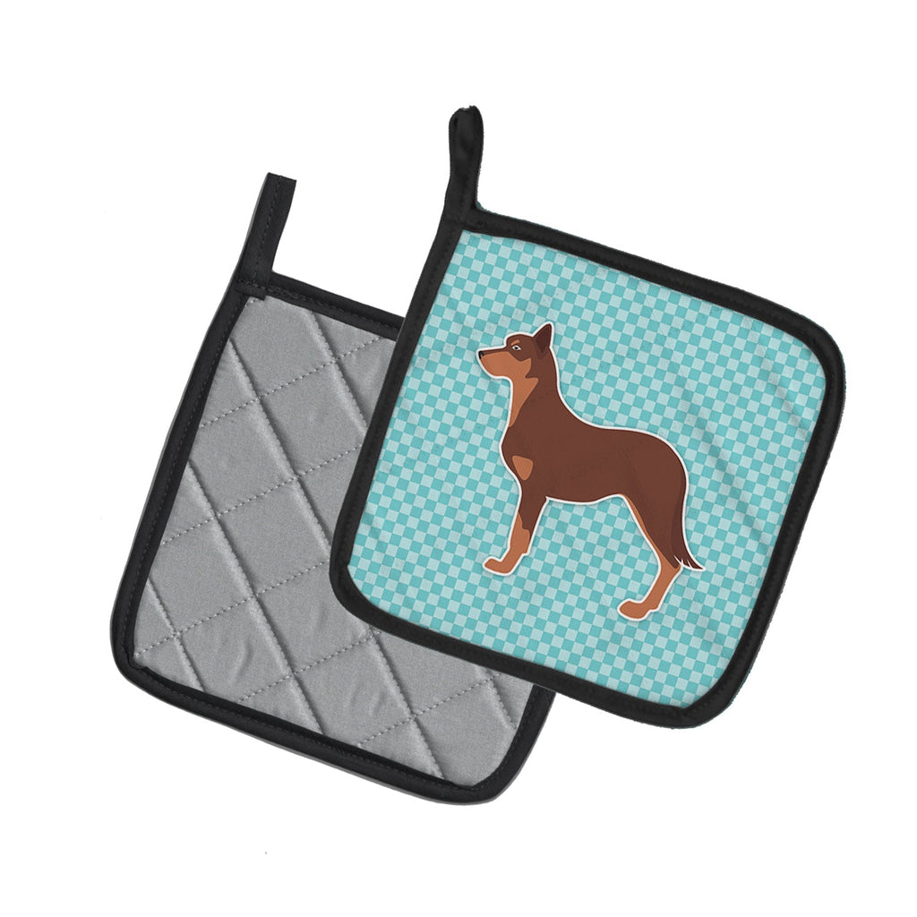 Australian Kelpie Dog Checkerboard Blue Pot Holder Set of 2 Heat Resistant Quilted Hot Pads 7.5 x 7.5 Inch, Insulated Kitchen Trivets for Cooking & Baking