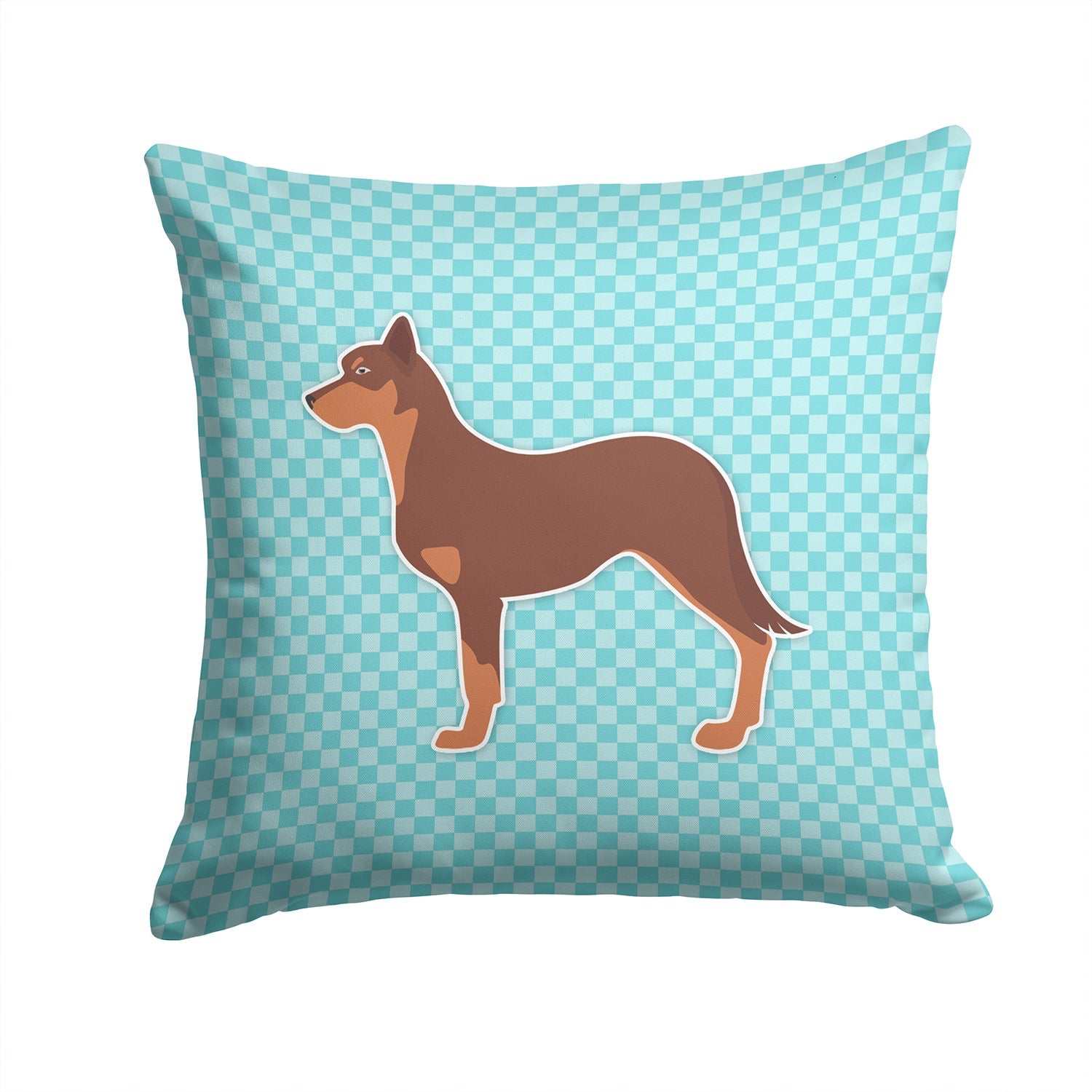 Australian Kelpie Dog Checkerboard Blue Decorative Throw Pillow 14x14 Indoor Outdoor Accent Cushion, Fabric Cover with Insert for Sofa, Bed, Porch & Living Room