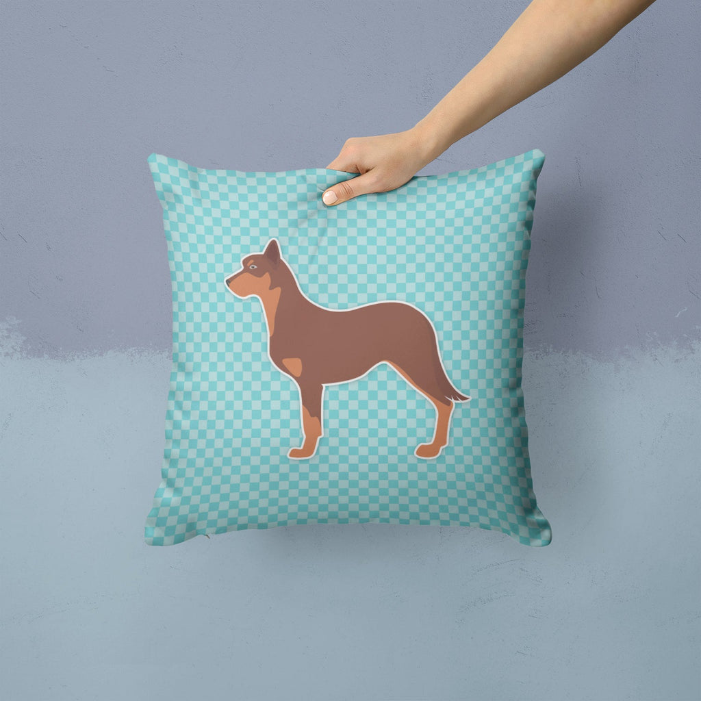 Australian Kelpie Dog Checkerboard Blue Decorative Throw Pillow 14x14 Indoor Outdoor Accent Cushion, Fabric Cover with Insert for Sofa, Bed, Porch & Living Room