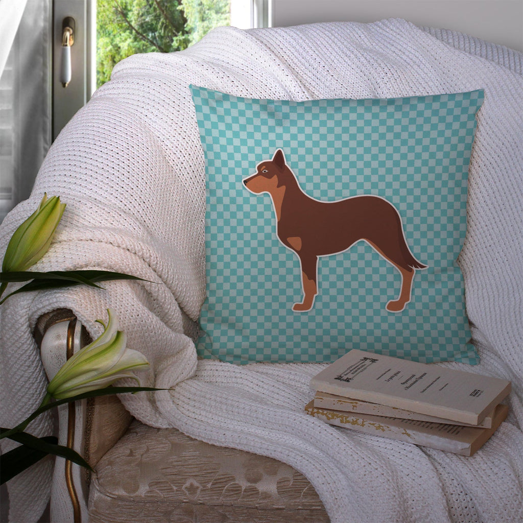 Australian Kelpie Dog Checkerboard Blue Decorative Throw Pillow 14x14 Indoor Outdoor Accent Cushion, Fabric Cover with Insert for Sofa, Bed, Porch & Living Room