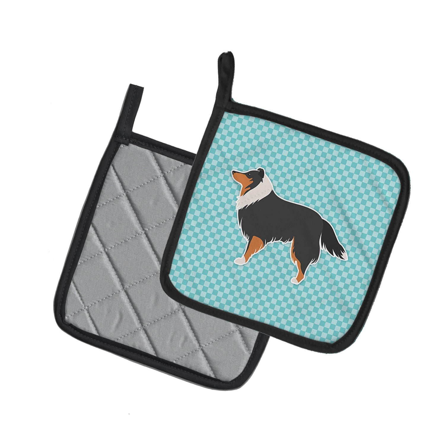 Sheltie/Shetland Sheepdog Checkerboard Blue Pot Holder Set of 2 Heat Resistant Quilted Hot Pads 7.5 x 7.5 Inch, Insulated Kitchen Trivets for Cooking & Baking