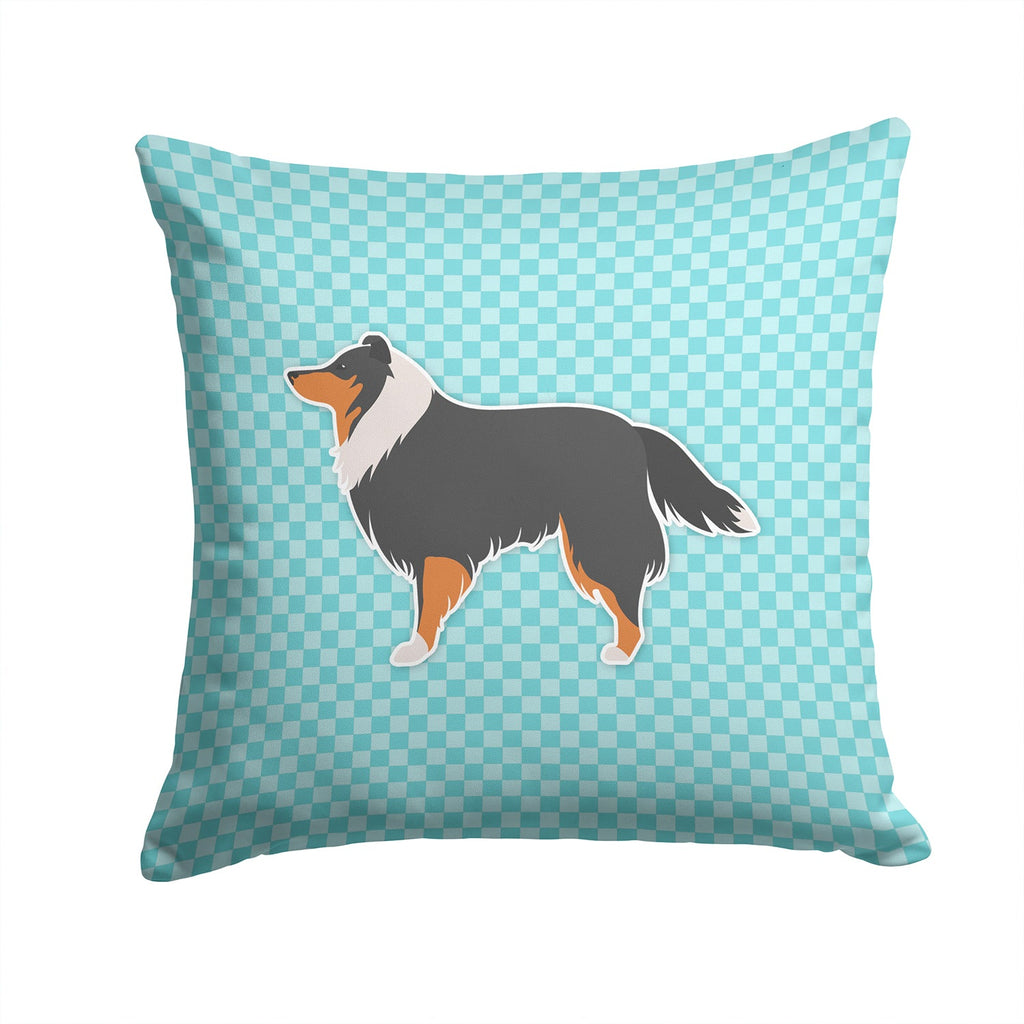 Sheltie/Shetland Sheepdog Checkerboard Blue Decorative Throw Pillow 14x14 Indoor Outdoor Accent Cushion, Fabric Cover with Insert for Sofa, Bed, Porch & Living Room
