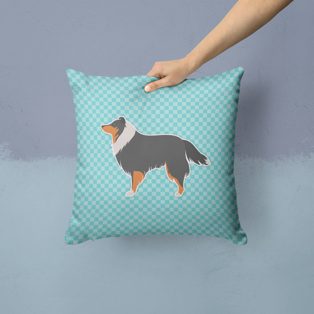 Sheltie/Shetland Sheepdog Checkerboard Blue Decorative Throw Pillow 14x14 Indoor Outdoor Accent Cushion, Fabric Cover with Insert for Sofa, Bed, Porch & Living Room