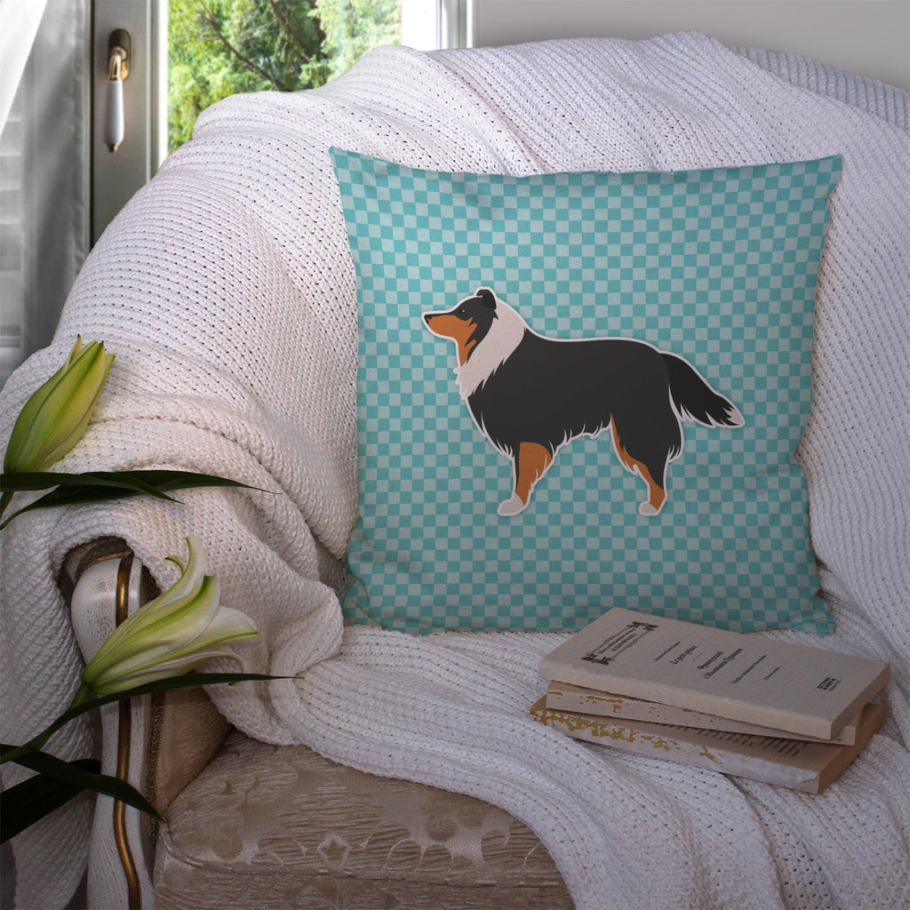 Sheltie/Shetland Sheepdog Checkerboard Blue Decorative Throw Pillow 14x14 Indoor Outdoor Accent Cushion, Fabric Cover with Insert for Sofa, Bed, Porch & Living Room