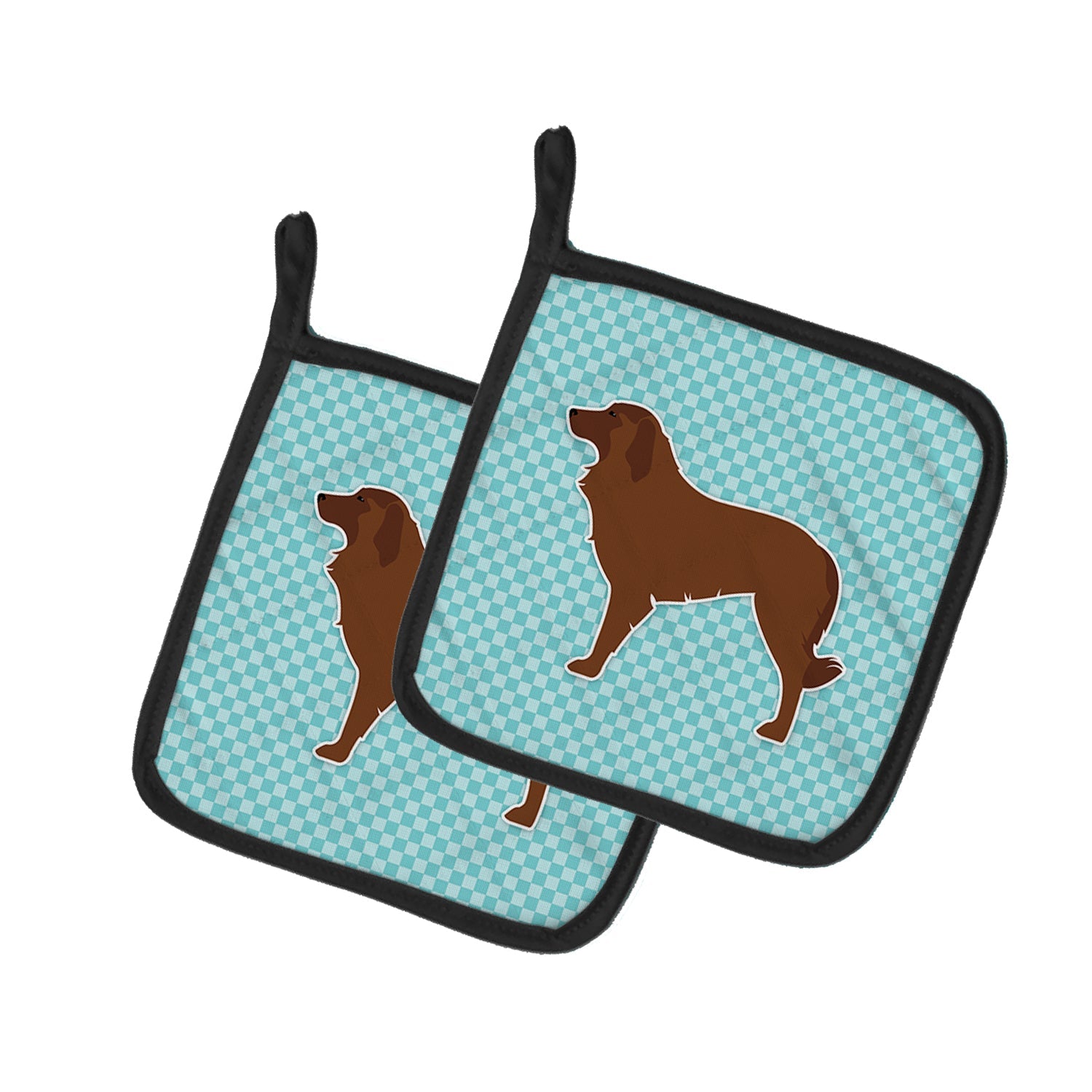 Portuguese Sheepdog Dog Checkerboard Blue Pot Holder Set of 2 Heat Resistant Quilted Hot Pads 7.5 x 7.5 Inch, Insulated Kitchen Trivets for Cooking & Baking