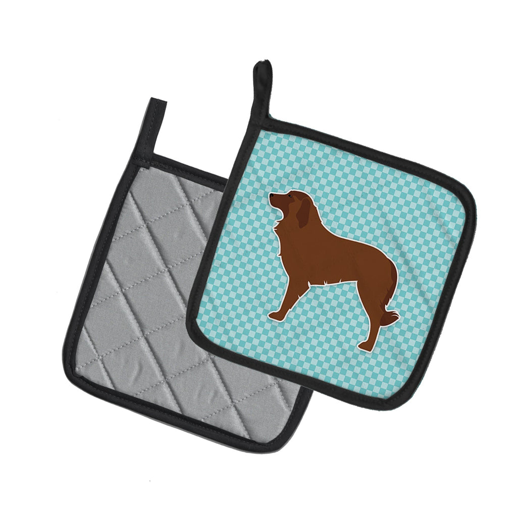Portuguese Sheepdog Dog Checkerboard Blue Pot Holder Set of 2 Heat Resistant Quilted Hot Pads 7.5 x 7.5 Inch, Insulated Kitchen Trivets for Cooking & Baking