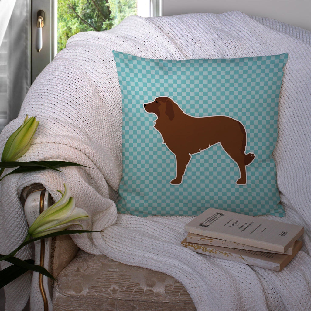 Portuguese Sheepdog Dog Checkerboard Blue Decorative Throw Pillow 14x14 Indoor Outdoor Accent Cushion, Fabric Cover with Insert for Sofa, Bed, Porch & Living Room