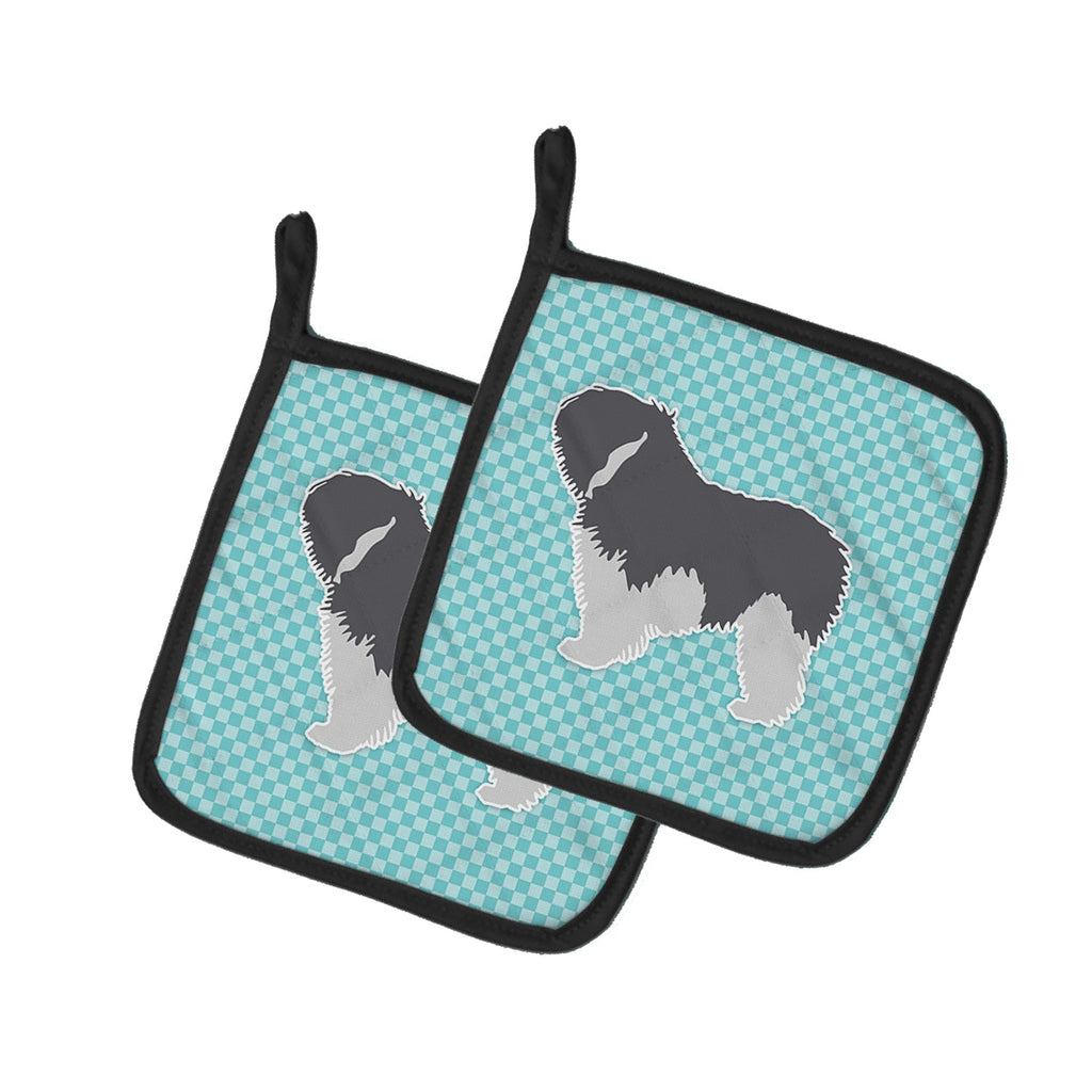 Polish Lowland Sheepdog Dog Checkerboard Blue Pot Holder Set of 2 Heat Resistant Quilted Hot Pads 7.5 x 7.5 Inch, Insulated Kitchen Trivets for Cooking & Baking