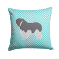 Polish Lowland Sheepdog Dog Checkerboard Blue Decorative Throw Pillow 14x14 Indoor Outdoor Accent Cushion, Fabric Cover with Insert for Sofa, Bed, Porch & Living Room