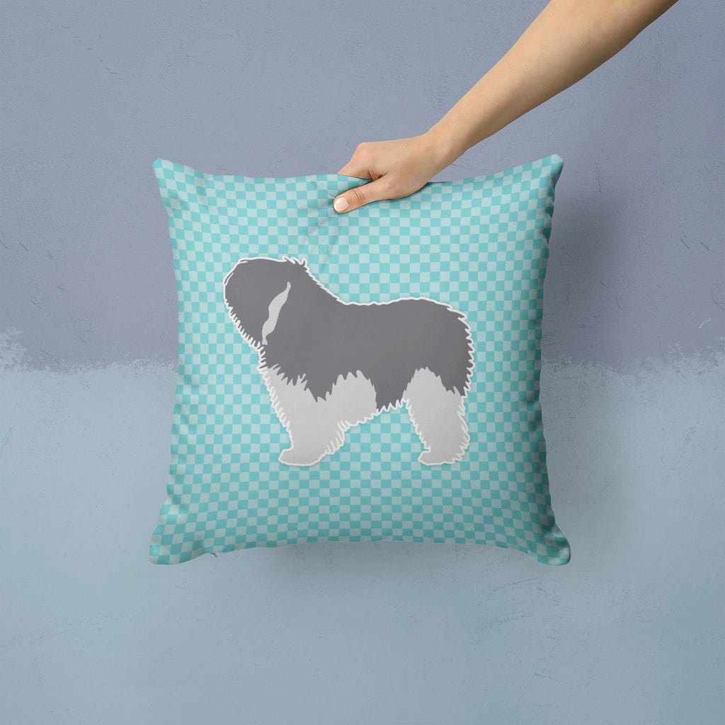 Polish Lowland Sheepdog Dog Checkerboard Blue Decorative Throw Pillow 14x14 Indoor Outdoor Accent Cushion, Fabric Cover with Insert for Sofa, Bed, Porch & Living Room