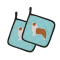 Australian Shepherd Dog Checkerboard Blue Pot Holder Set of 2 Heat Resistant Quilted Hot Pads 7.5 x 7.5 Inch, Insulated Kitchen Trivets for Cooking & Baking