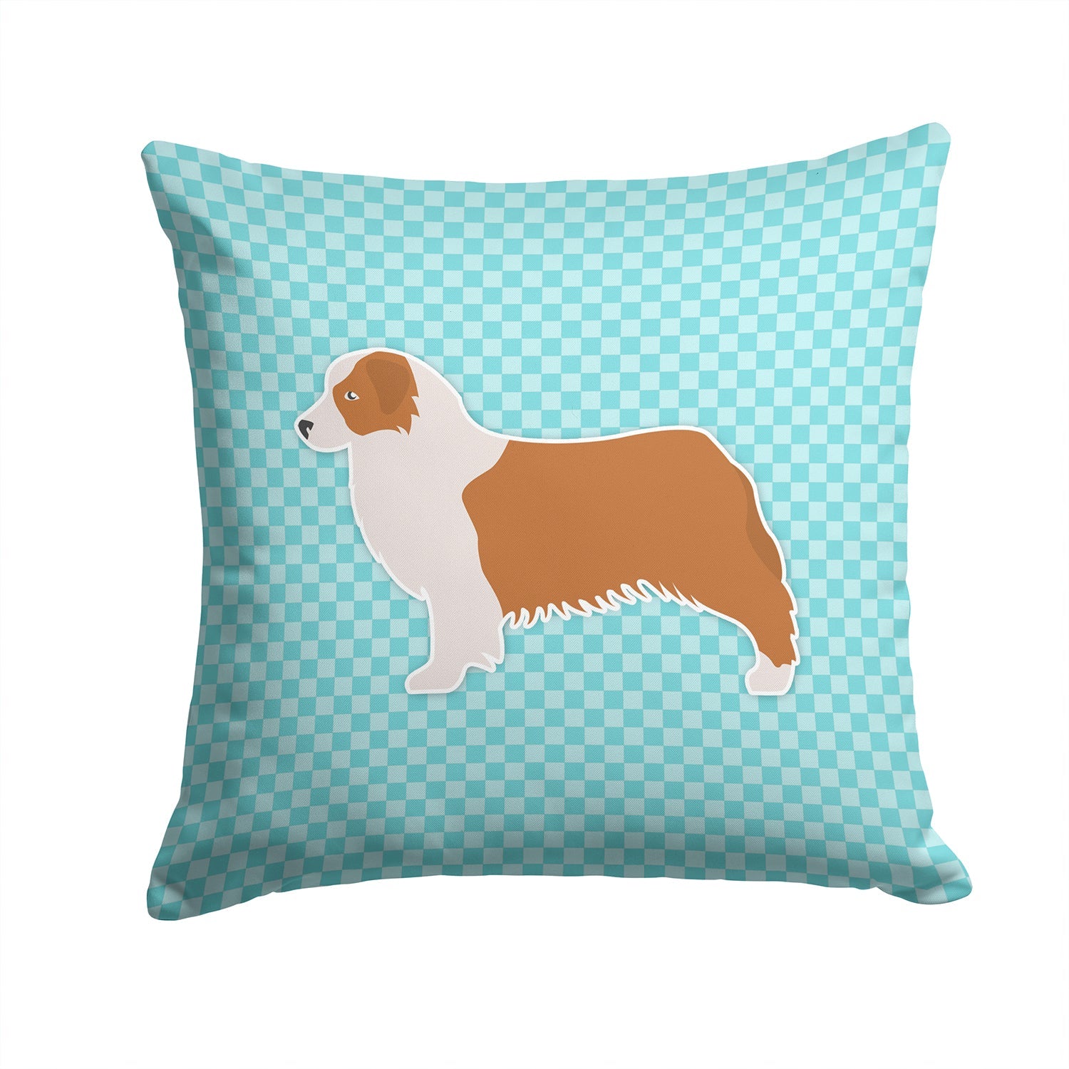 Australian Shepherd Dog Checkerboard Blue Decorative Throw Pillow 14x14 Indoor Outdoor Accent Cushion, Fabric Cover with Insert for Sofa, Bed, Porch & Living Room