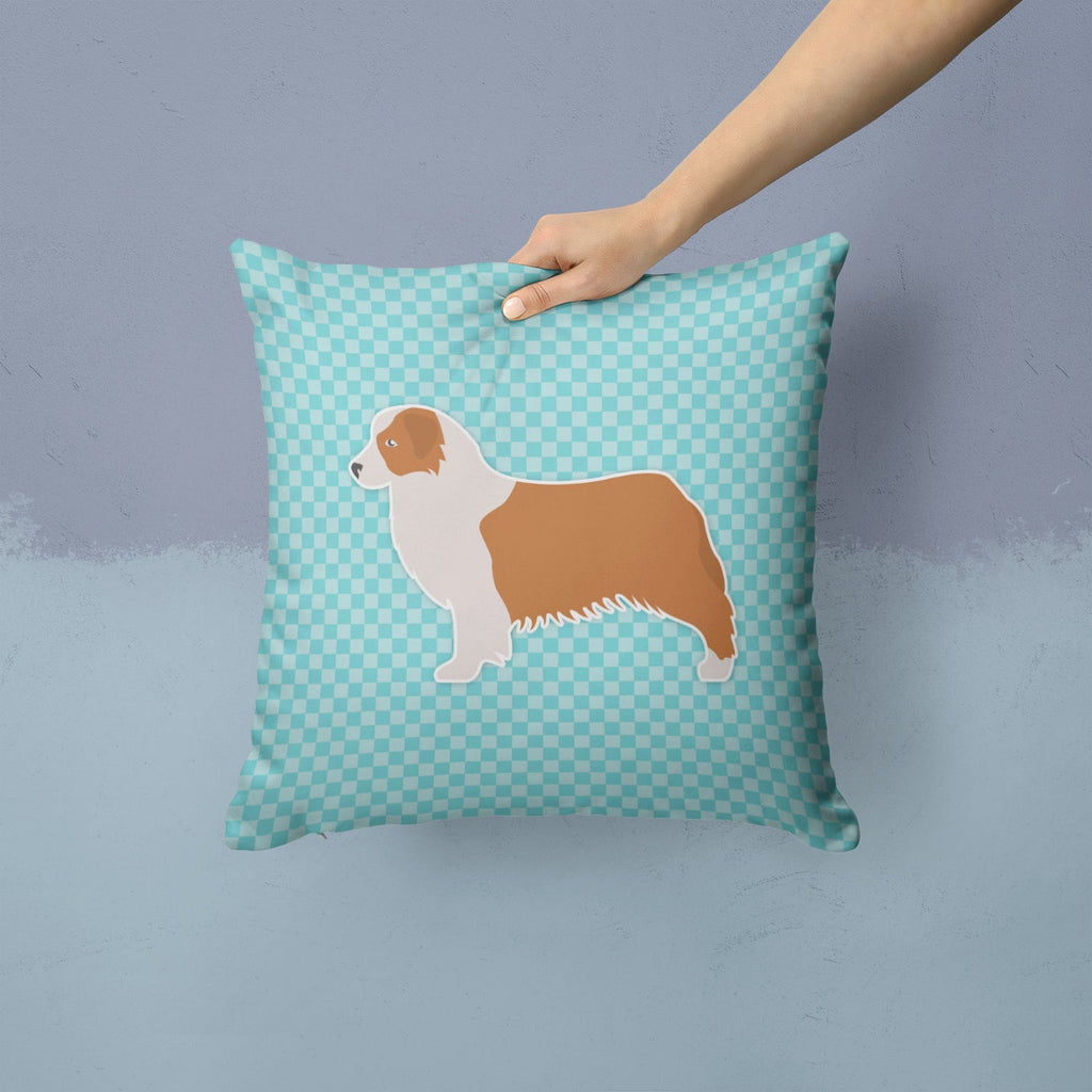Australian Shepherd Dog Checkerboard Blue Decorative Throw Pillow 14x14 Indoor Outdoor Accent Cushion, Fabric Cover with Insert for Sofa, Bed, Porch & Living Room