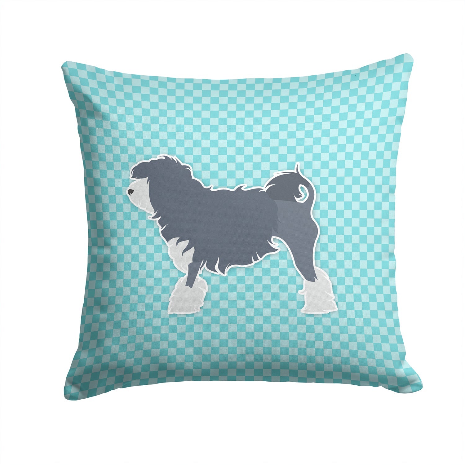 Lowchen Checkerboard Blue Decorative Throw Pillow 14x14 Indoor Outdoor Accent Cushion, Fabric Cover with Insert for Sofa, Bed, Porch & Living Room