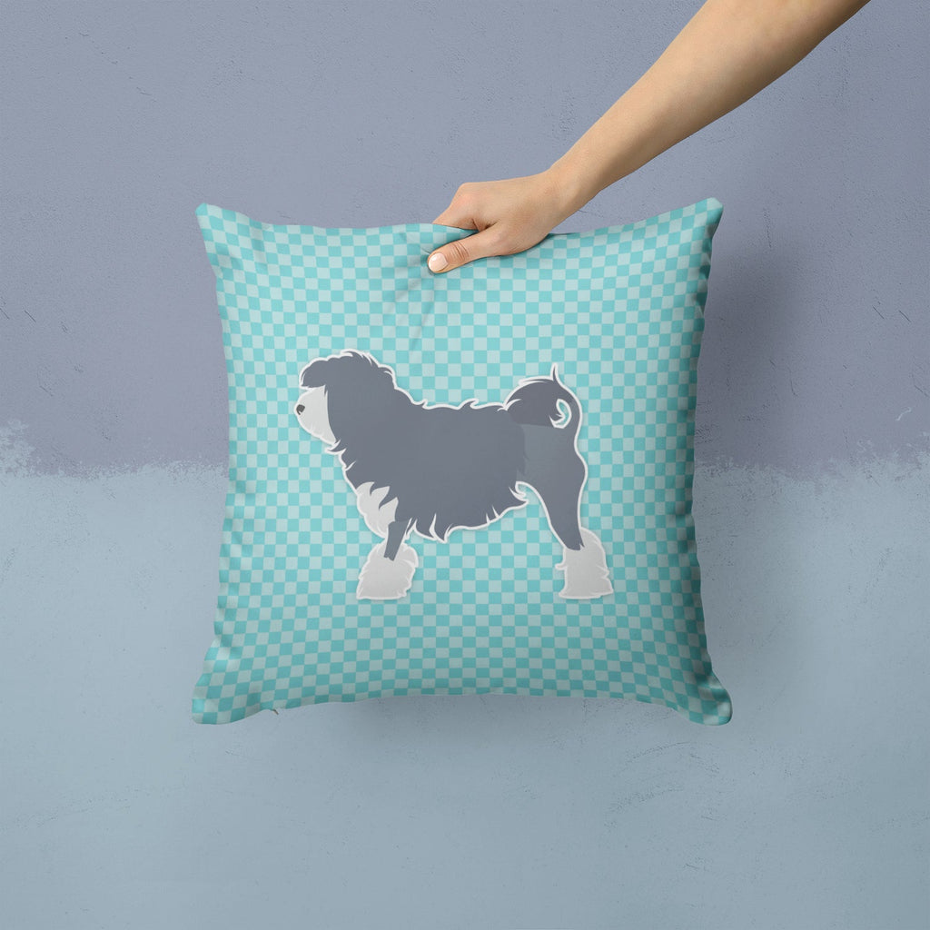 Lowchen Checkerboard Blue Decorative Throw Pillow 14x14 Indoor Outdoor Accent Cushion, Fabric Cover with Insert for Sofa, Bed, Porch & Living Room