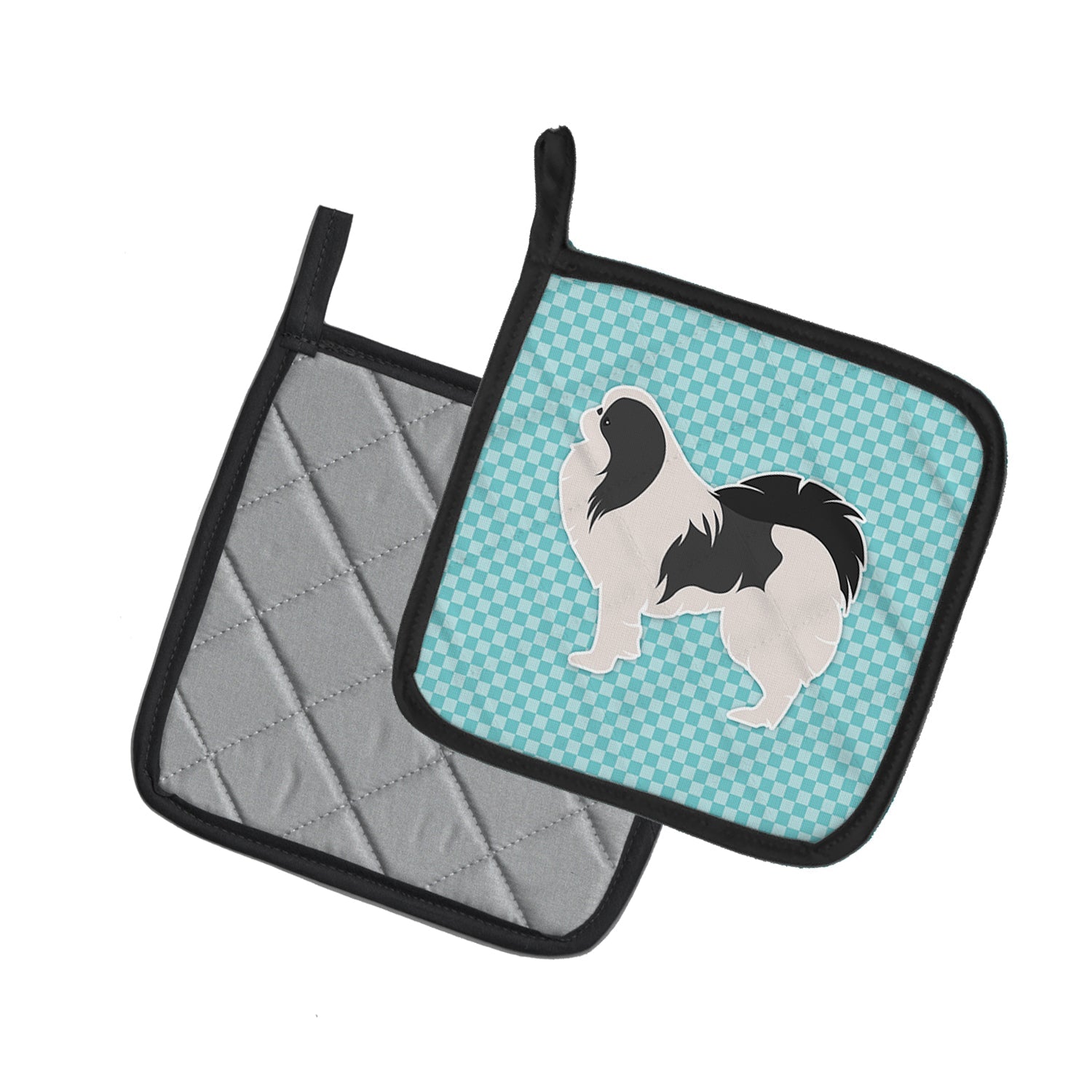 Japanese Chin Checkerboard Blue Pot Holder Set of 2 Heat Resistant Quilted Hot Pads 7.5 x 7.5 Inch, Insulated Kitchen Trivets for Cooking & Baking