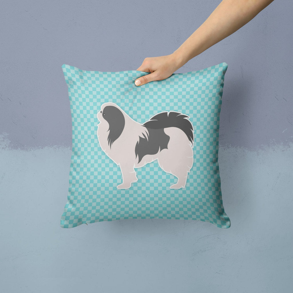 Japanese Chin Checkerboard Blue Decorative Throw Pillow 14x14 Indoor Outdoor Accent Cushion, Fabric Cover with Insert for Sofa, Bed, Porch & Living Room