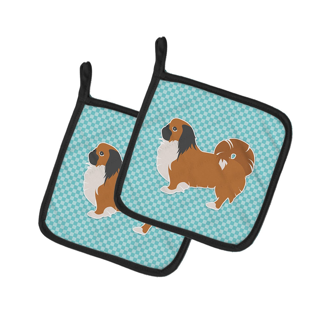 Pekingese Checkerboard Blue Pot Holder Set of 2 Heat Resistant Quilted Hot Pads 7.5 x 7.5 Inch, Insulated Kitchen Trivets for Cooking & Baking