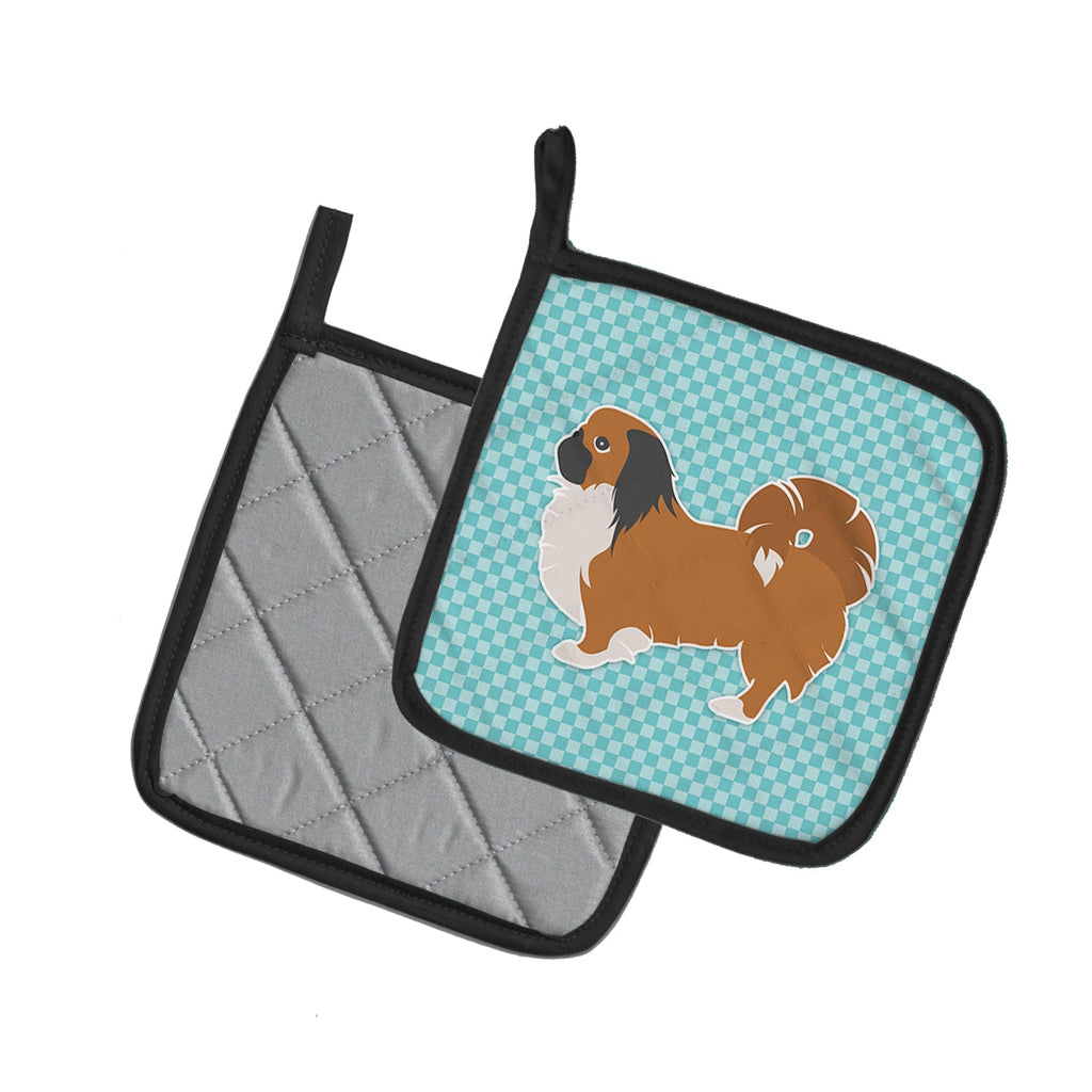 Pekingese Checkerboard Blue Pot Holder Set of 2 Heat Resistant Quilted Hot Pads 7.5 x 7.5 Inch, Insulated Kitchen Trivets for Cooking & Baking
