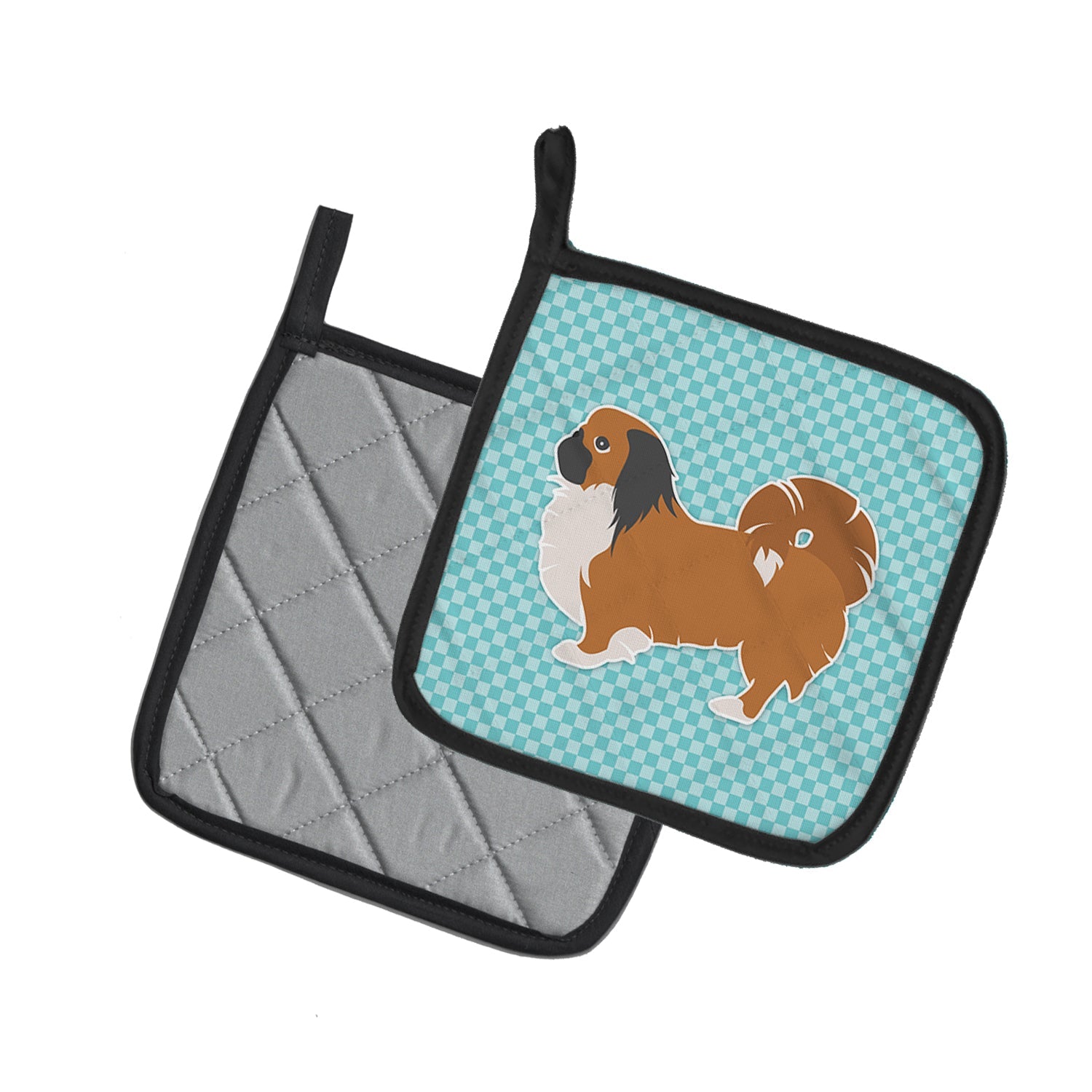 Pekingese Checkerboard Blue Pot Holder Set of 2 Heat Resistant Quilted Hot Pads 7.5 x 7.5 Inch, Insulated Kitchen Trivets for Cooking & Baking