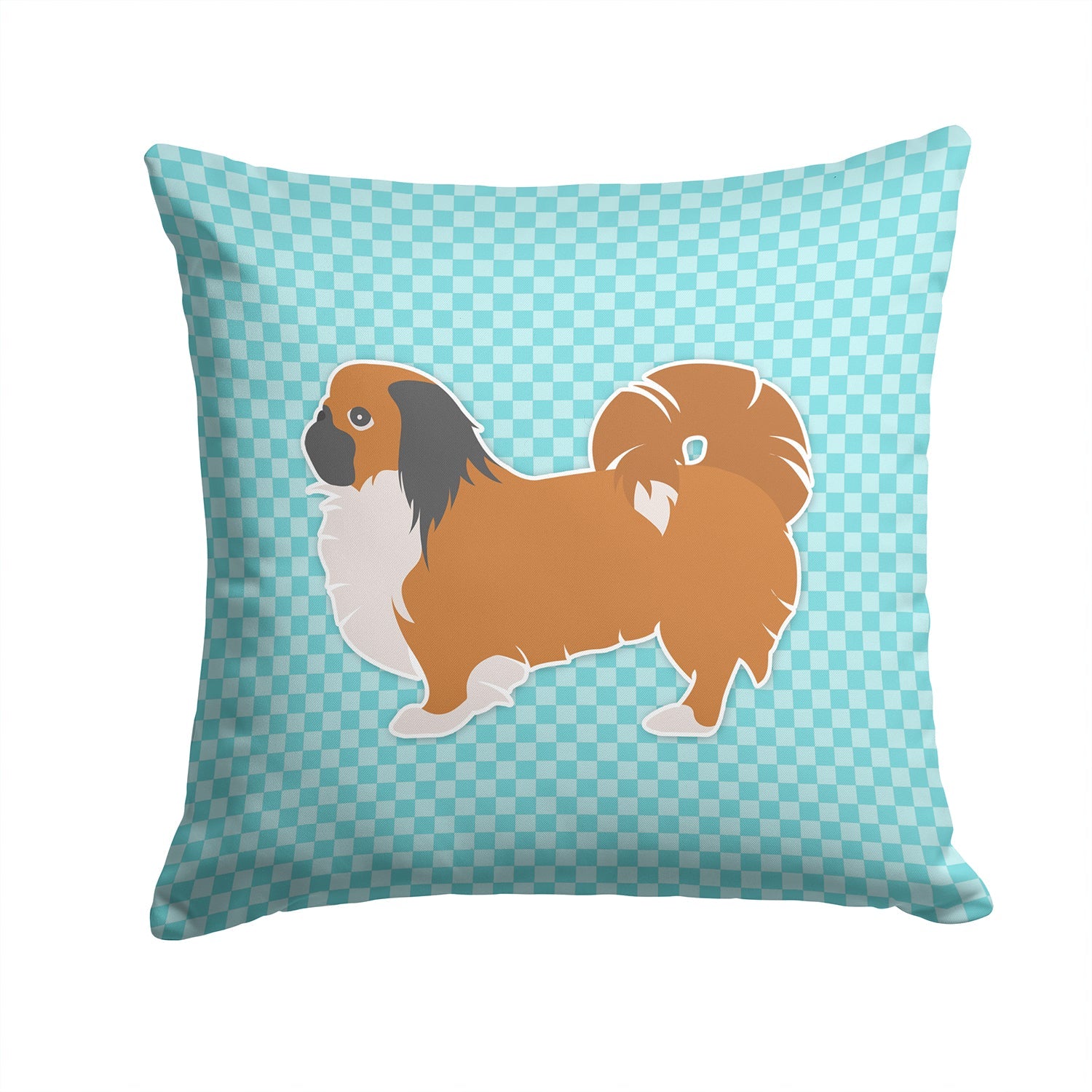 Pekingese Checkerboard Blue Decorative Throw Pillow 14x14 Indoor Outdoor Accent Cushion, Fabric Cover with Insert for Sofa, Bed, Porch & Living Room