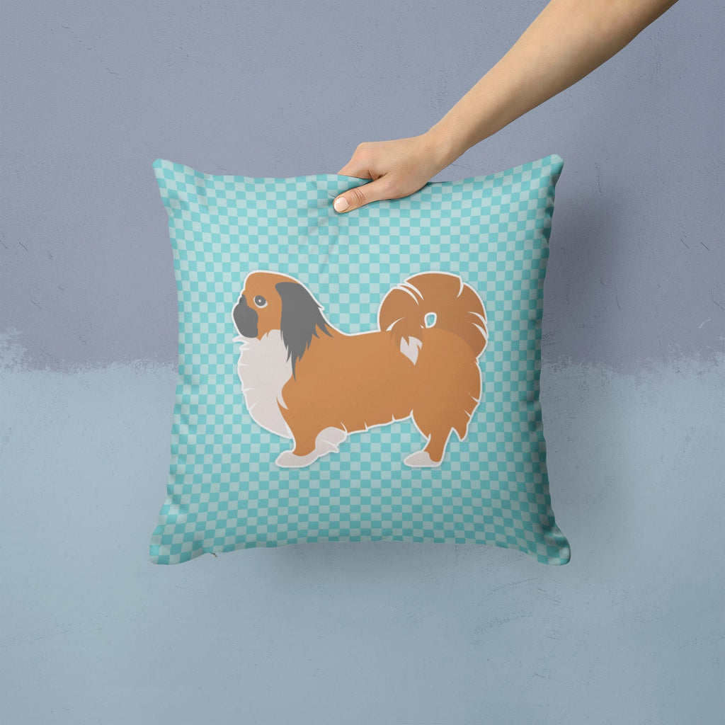 Pekingese Checkerboard Blue Decorative Throw Pillow 14x14 Indoor Outdoor Accent Cushion, Fabric Cover with Insert for Sofa, Bed, Porch & Living Room