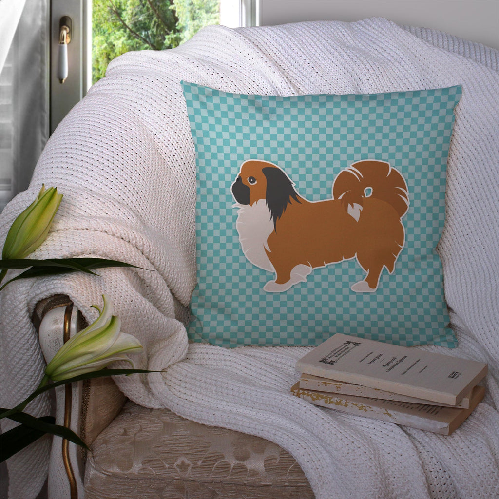 Pekingese Checkerboard Blue Decorative Throw Pillow 14x14 Indoor Outdoor Accent Cushion, Fabric Cover with Insert for Sofa, Bed, Porch & Living Room