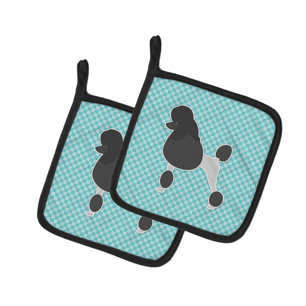Poodle Checkerboard Blue Pot Holder Set of 2 Heat Resistant Quilted Hot Pads 7.5 x 7.5 Inch, Insulated Kitchen Trivets for Cooking & Baking