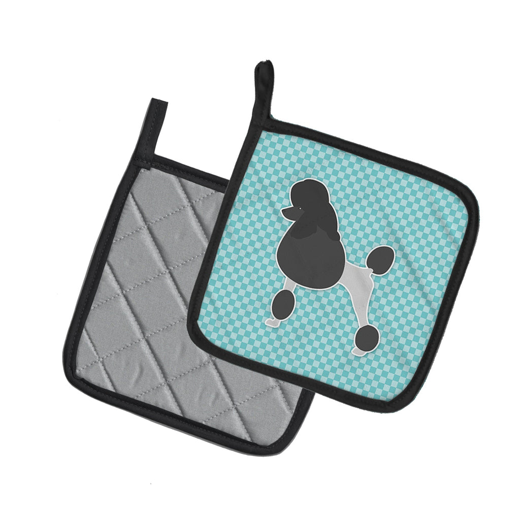 Poodle Checkerboard Blue Pot Holder Set of 2 Heat Resistant Quilted Hot Pads 7.5 x 7.5 Inch, Insulated Kitchen Trivets for Cooking & Baking