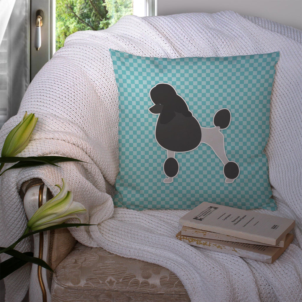 Poodle Checkerboard Blue Decorative Throw Pillow 14x14 Indoor Outdoor Accent Cushion, Fabric Cover with Insert for Sofa, Bed, Porch & Living Room