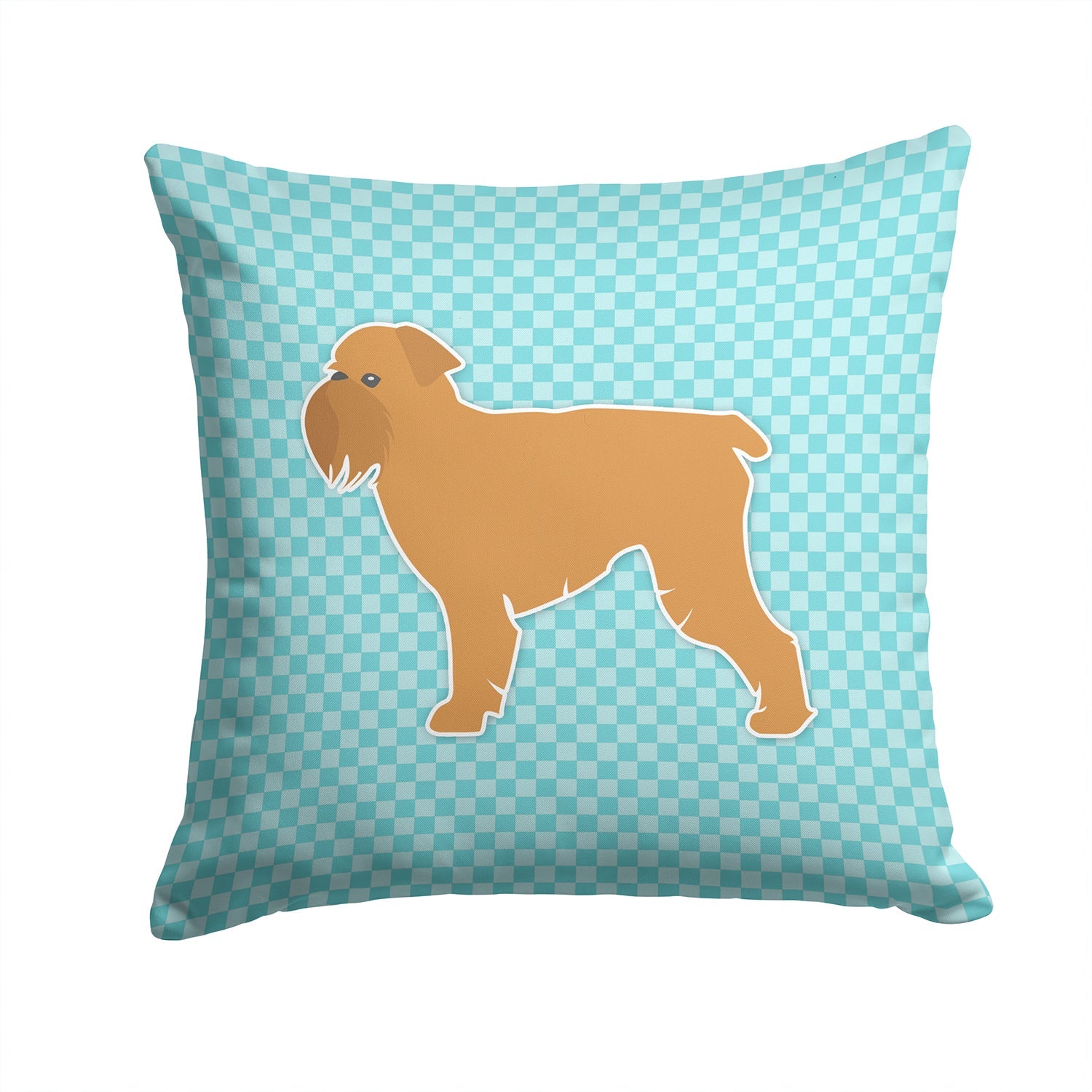 Brussels Griffon Checkerboard Blue Decorative Throw Pillow 14x14 Indoor Outdoor Accent Cushion, Fabric Cover with Insert for Sofa, Bed, Porch & Living Room