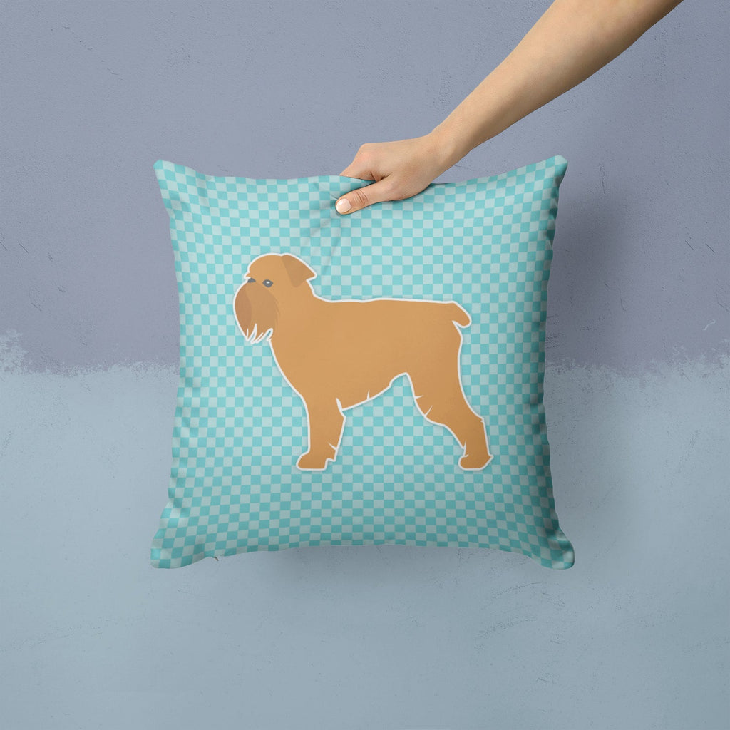 Brussels Griffon Checkerboard Blue Decorative Throw Pillow 14x14 Indoor Outdoor Accent Cushion, Fabric Cover with Insert for Sofa, Bed, Porch & Living Room
