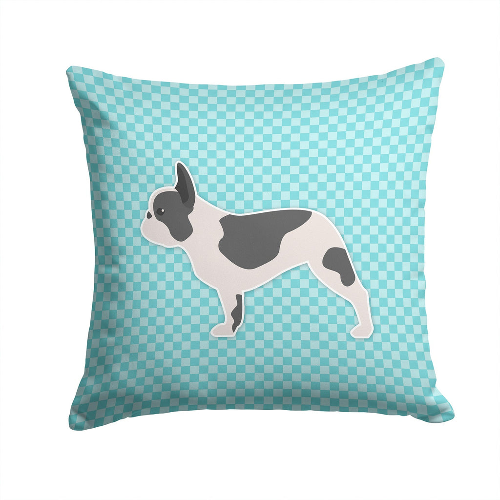 French Bulldog Checkerboard Blue Decorative Throw Pillow 14x14 Indoor Outdoor Accent Cushion, Fabric Cover with Insert for Sofa, Bed, Porch & Living Room