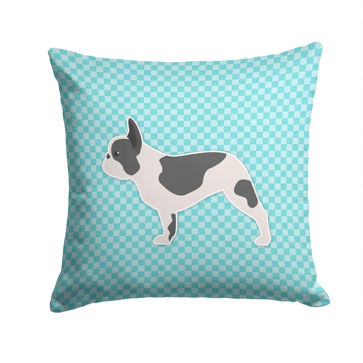 French Bulldog Checkerboard Blue Decorative Throw Pillow 14x14 Indoor Outdoor Accent Cushion, Fabric Cover with Insert for Sofa, Bed, Porch & Living Room
