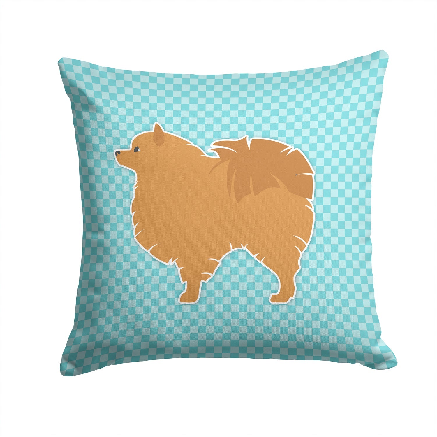Pomeranian Checkerboard Blue Decorative Throw Pillow 14x14 Indoor Outdoor Accent Cushion, Fabric Cover with Insert for Sofa, Bed, Porch & Living Room