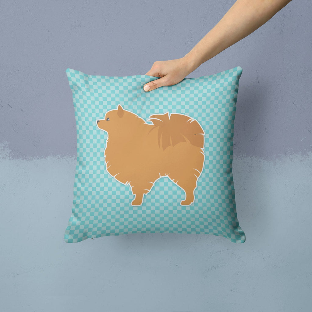 Pomeranian Checkerboard Blue Decorative Throw Pillow 14x14 Indoor Outdoor Accent Cushion, Fabric Cover with Insert for Sofa, Bed, Porch & Living Room