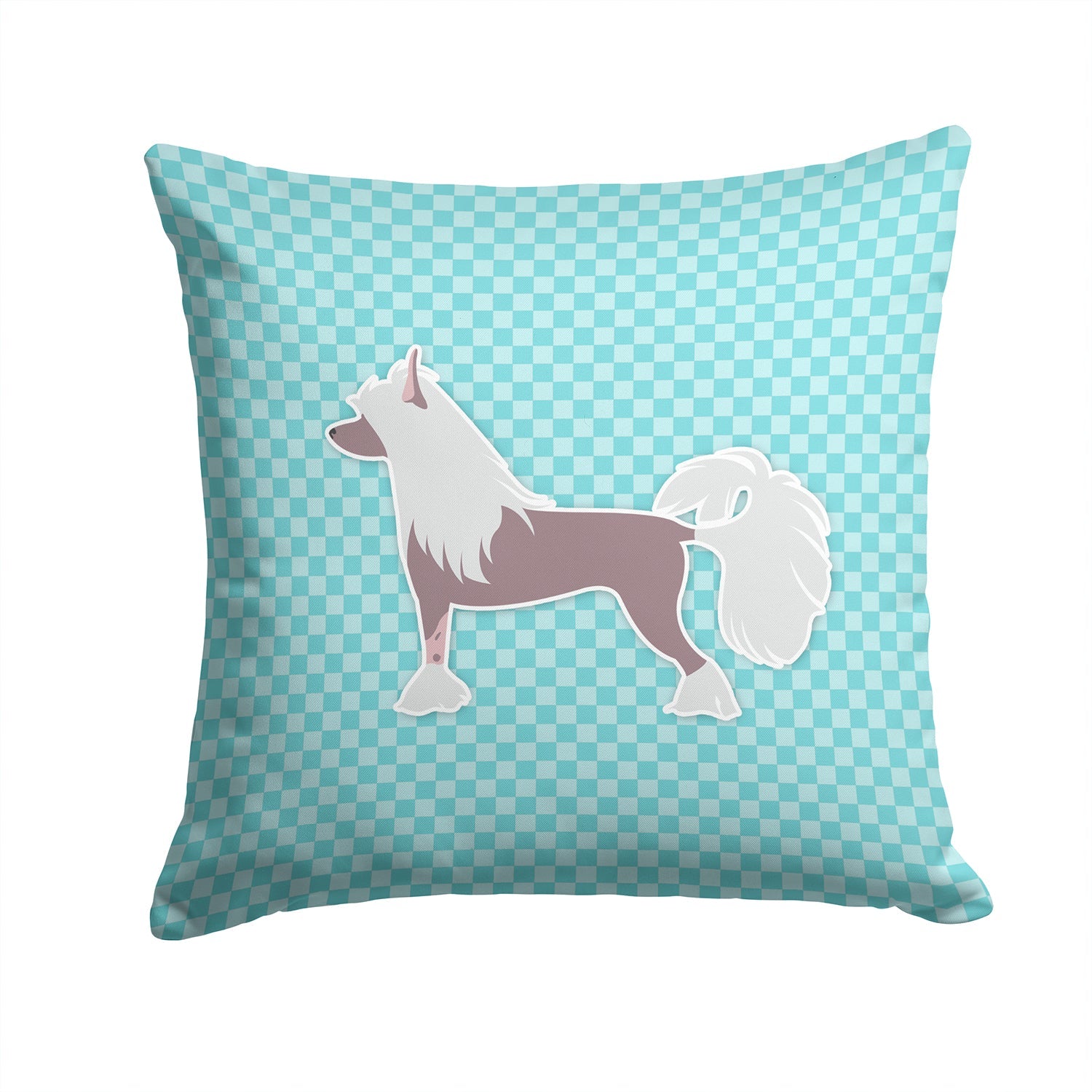 Chinese Crested Checkerboard Blue Decorative Throw Pillow 14x14 Indoor Outdoor Accent Cushion, Fabric Cover with Insert for Sofa, Bed, Porch & Living Room