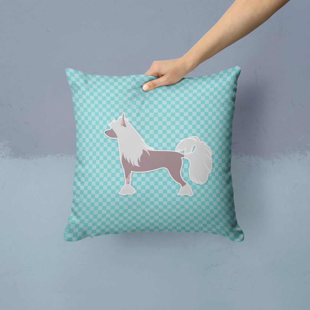 Chinese Crested Checkerboard Blue Decorative Throw Pillow 14x14 Indoor Outdoor Accent Cushion, Fabric Cover with Insert for Sofa, Bed, Porch & Living Room