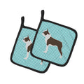 Boston Terrier Checkerboard Blue Pot Holder Set of 2 Heat Resistant Quilted Hot Pads 7.5 x 7.5 Inch, Insulated Kitchen Trivets for Cooking & Baking