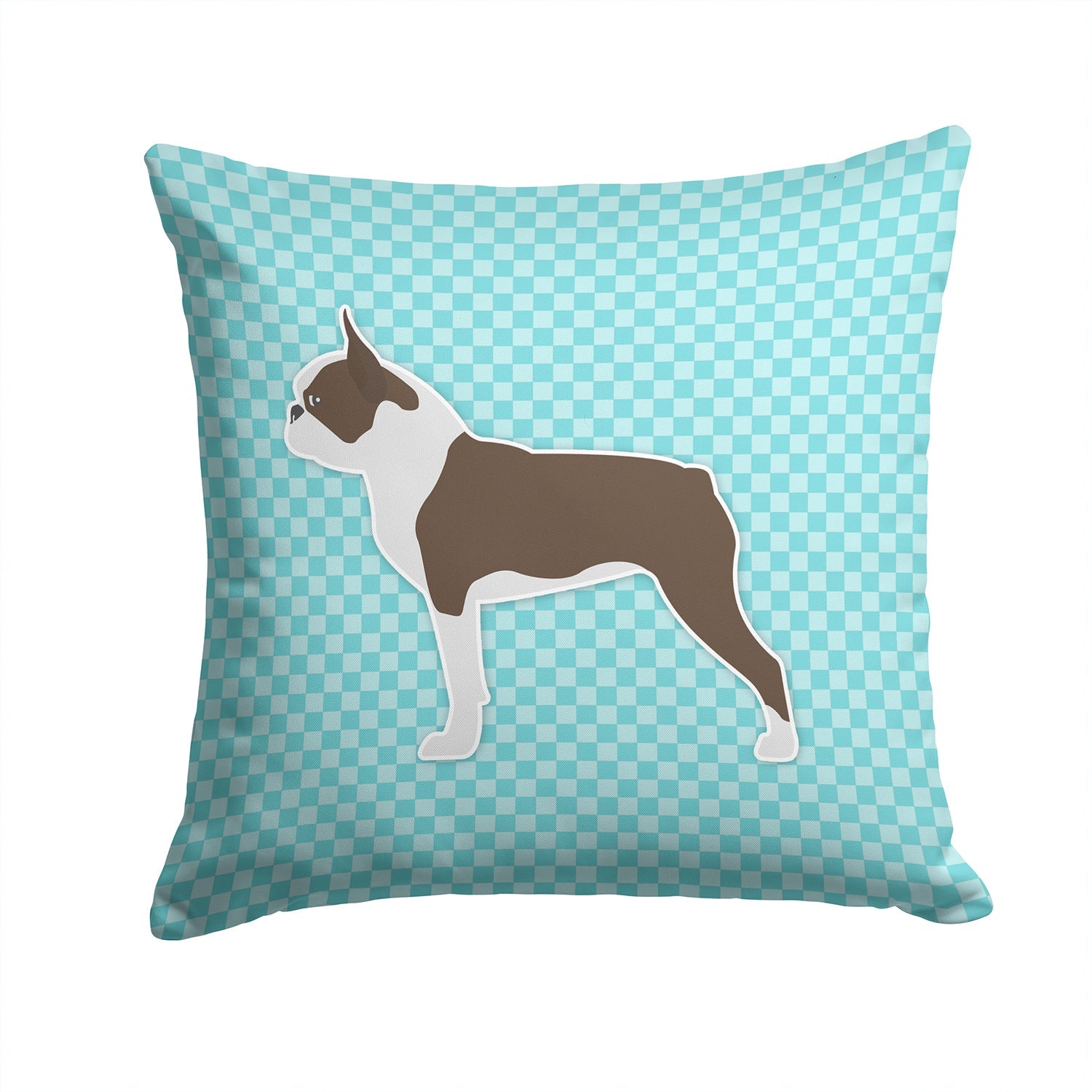 Boston Terrier Checkerboard Blue Decorative Throw Pillow 14x14 Indoor Outdoor Accent Cushion, Fabric Cover with Insert for Sofa, Bed, Porch & Living Room
