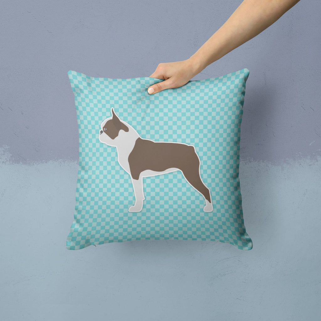 Boston Terrier Checkerboard Blue Decorative Throw Pillow 14x14 Indoor Outdoor Accent Cushion, Fabric Cover with Insert for Sofa, Bed, Porch & Living Room
