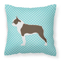 Boston Terrier Checkerboard Blue Decorative Throw Pillow 18x18 Indoor Outdoor Accent Cushion, Fabric Cover with Insert for Sofa, Bed, Porch & Living Room