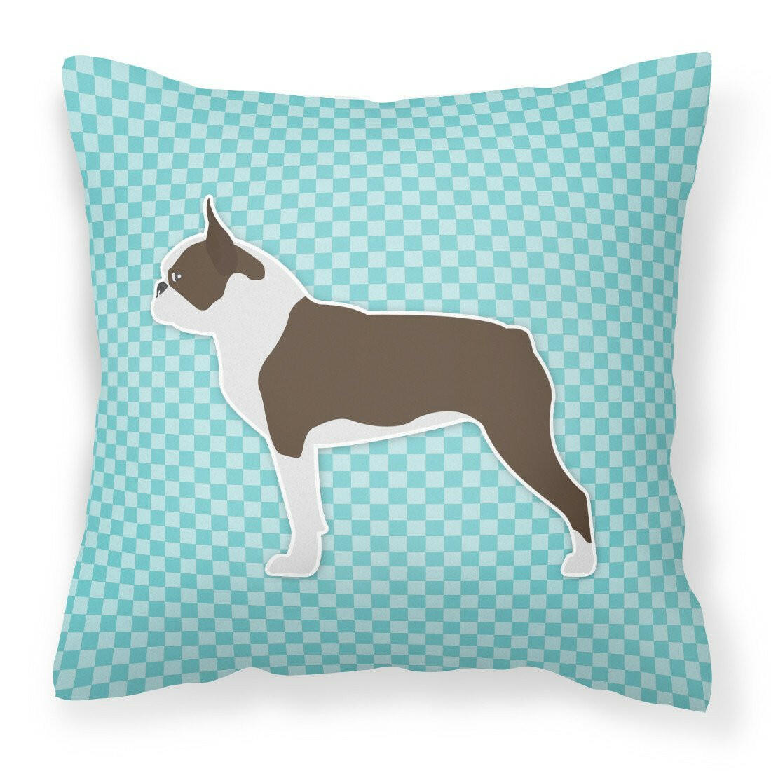 Boston Terrier Checkerboard Blue Decorative Throw Pillow 18x18 Indoor Outdoor Accent Cushion, Fabric Cover with Insert for Sofa, Bed, Porch & Living Room