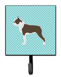 Boston Terrier Checkerboard Blue Leash or Key Holder Wall Hooks, Key Hooks Holder, Coat Rack Wall Mount, Coat Hooks, Hooks for Hanging Keys, Towels, Aprons, Leashes