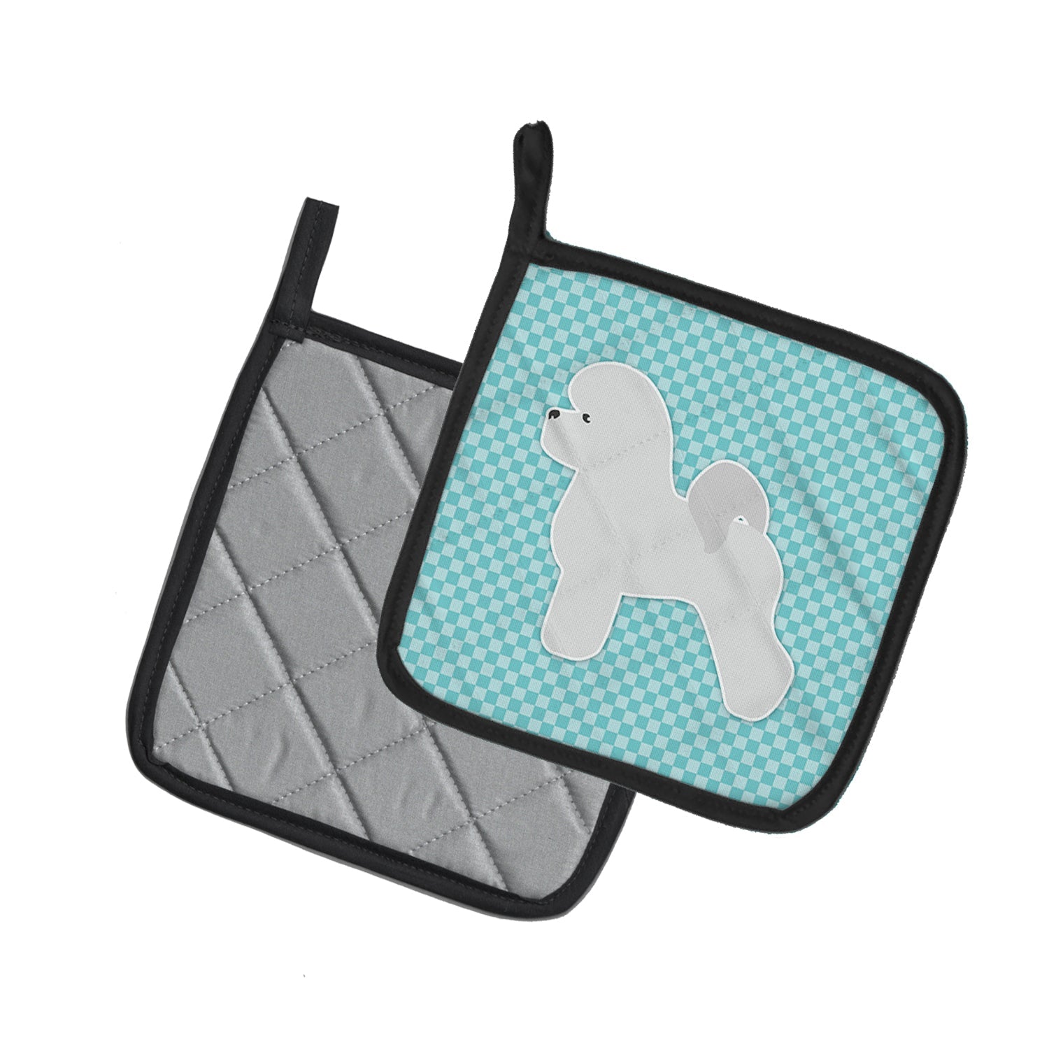 Bichon Frise Checkerboard Blue Pot Holder Set of 2 Heat Resistant Quilted Hot Pads 7.5 x 7.5 Inch, Insulated Kitchen Trivets for Cooking & Baking
