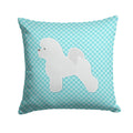 Bichon Frise Checkerboard Blue Decorative Throw Pillow 14x14 Indoor Outdoor Accent Cushion, Fabric Cover with Insert for Sofa, Bed, Porch & Living Room